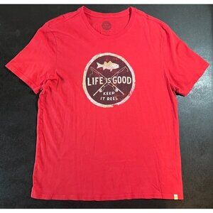 Life is Good Keep it Reel Fishing Short Sleeve TShirt Smooth Tee Size Medium Red